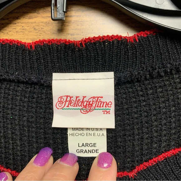 Holiday Time Christmas black sweater size large Santa/reindeer - Picture 3 of 6